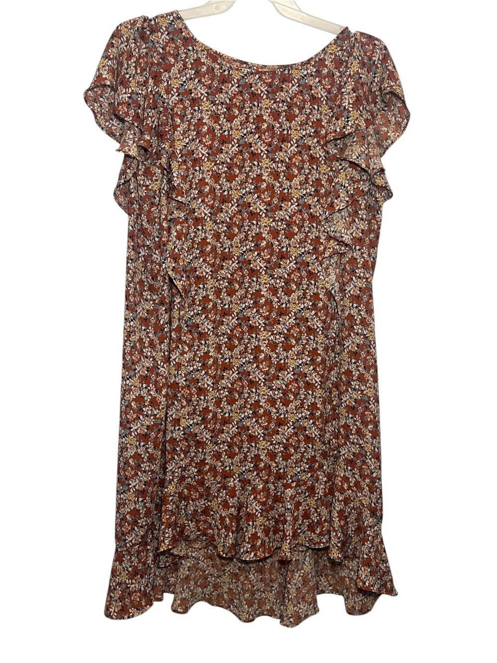 Max Studio Rust Floral Ruffle Shift Dress - Picture 7 of 7